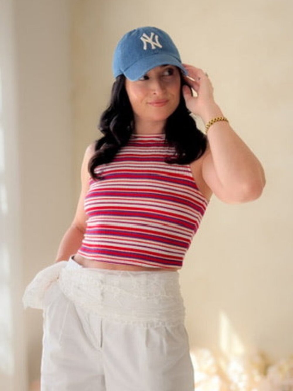 Red Blue Striped Knit Tank Top Women